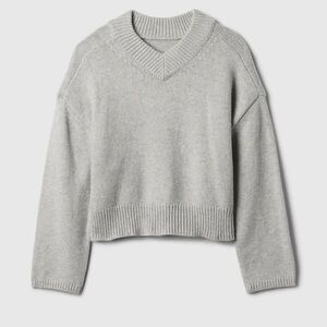 GAP Light Gray V-Neck  CashSoft Cropped High V-Neck Sweater Small T